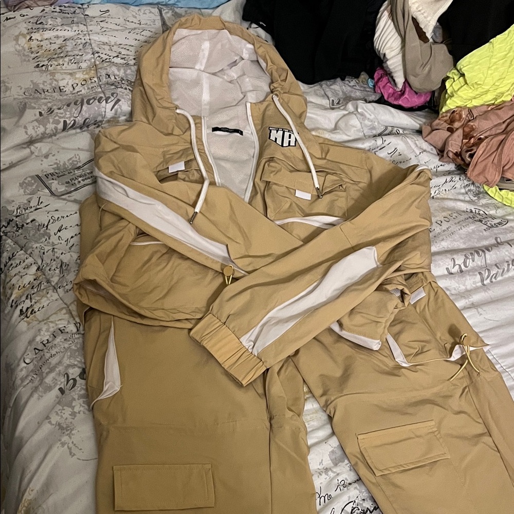 Tan and White Hooded Tracksuit